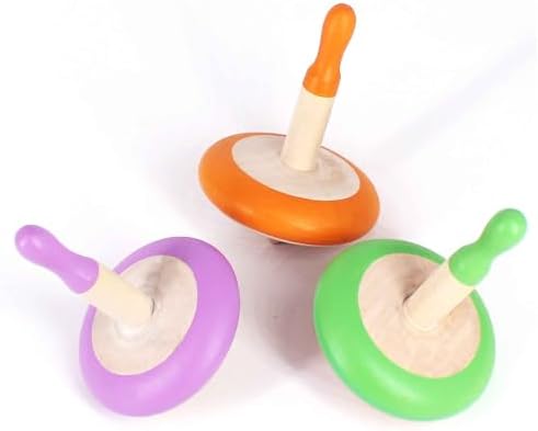 Shumee Spinning Tops for Kids 2 3 4 5+ Year old, Wooden Montessori Toys, Improves Hand Eye Coordination, Great for Sensory Play, Eco-Friendly 100% Child Safe Made with love and care of a mother-Orange