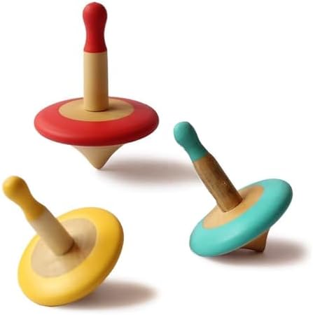 Shumee Spinning Tops for Kids 2 3 4 5+ Year old, Wooden Montessori Toys, Improves Hand Eye Coordination, Great for Sensory Play, Eco-Friendly 100% Child Safe Made with love and care of a mother-Orange