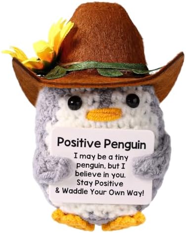Positive Penguin, Mini Funny Knitted Penguin Toy Cute Positive Crochet Animals Potato Doll with Encouragement Card Gift for Kids Girls Boys Women Friends Birthday Party Decoration