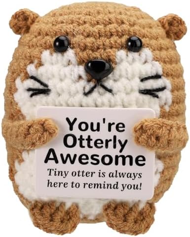 Positive Penguin, Mini Funny Knitted Penguin Toy Cute Positive Crochet Animals Potato Doll with Encouragement Card Gift for Kids Girls Boys Women Friends Birthday Party Decoration