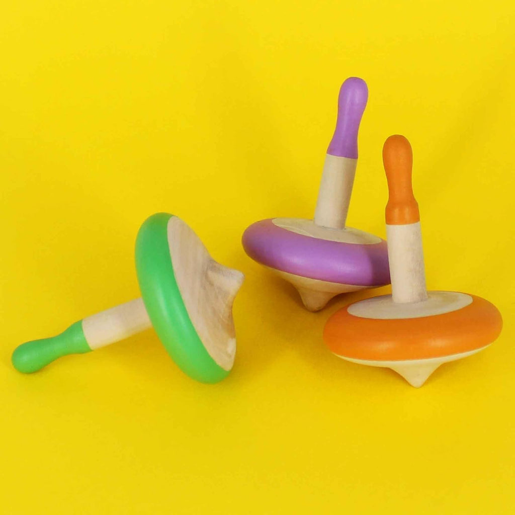 Shumee Spinning Tops for Kids 2 3 4 5+ Year old, Wooden Montessori Toys, Improves Hand Eye Coordination, Great for Sensory Play, Eco-Friendly 100% Child Safe Made with love and care of a mother-Orange