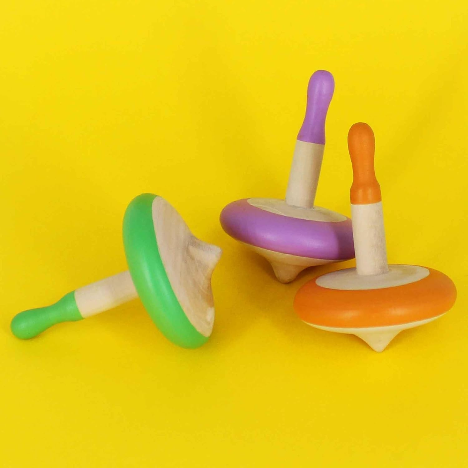 Shumee Spinning Tops for Kids 2 3 4 5+ Year old, Wooden Montessori Toys, Improves Hand Eye Coordination, Great for Sensory Play, Eco-Friendly 100% Child Safe Made with love and care of a mother-Orange