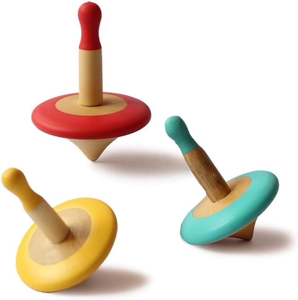 Shumee Spinning Tops for Kids 2 3 4 5+ Year old, Wooden Montessori Toys, Improves Hand Eye Coordination, Great for Sensory Play, Eco-Friendly 100% Child Safe Made with love and care of a mother-Orange