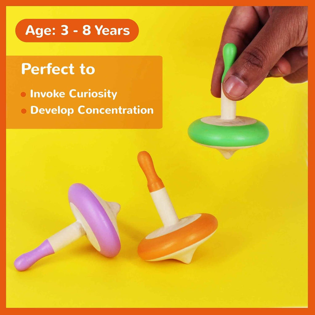 Shumee Spinning Tops for Kids 2 3 4 5+ Year old, Wooden Montessori Toys, Improves Hand Eye Coordination, Great for Sensory Play, Eco-Friendly 100% Child Safe Made with love and care of a mother-Orange