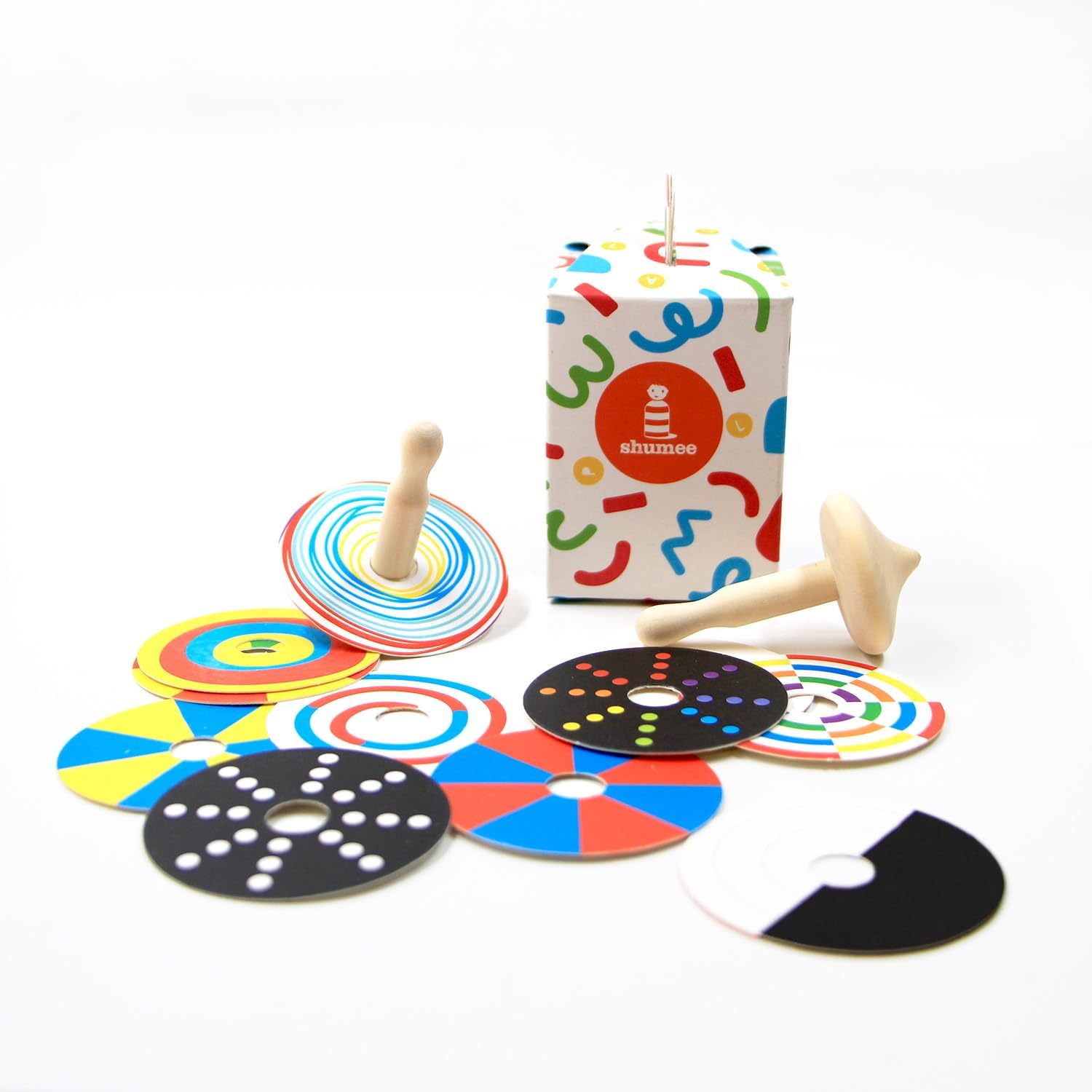 Shumee Spinning Tops for Kids 2 3 4 5+ Year old, Wooden Montessori Toys, Improves Hand Eye Coordination, Great for Sensory Play, Eco-Friendly 100% Child Safe Made with love and care of a mother-Orange