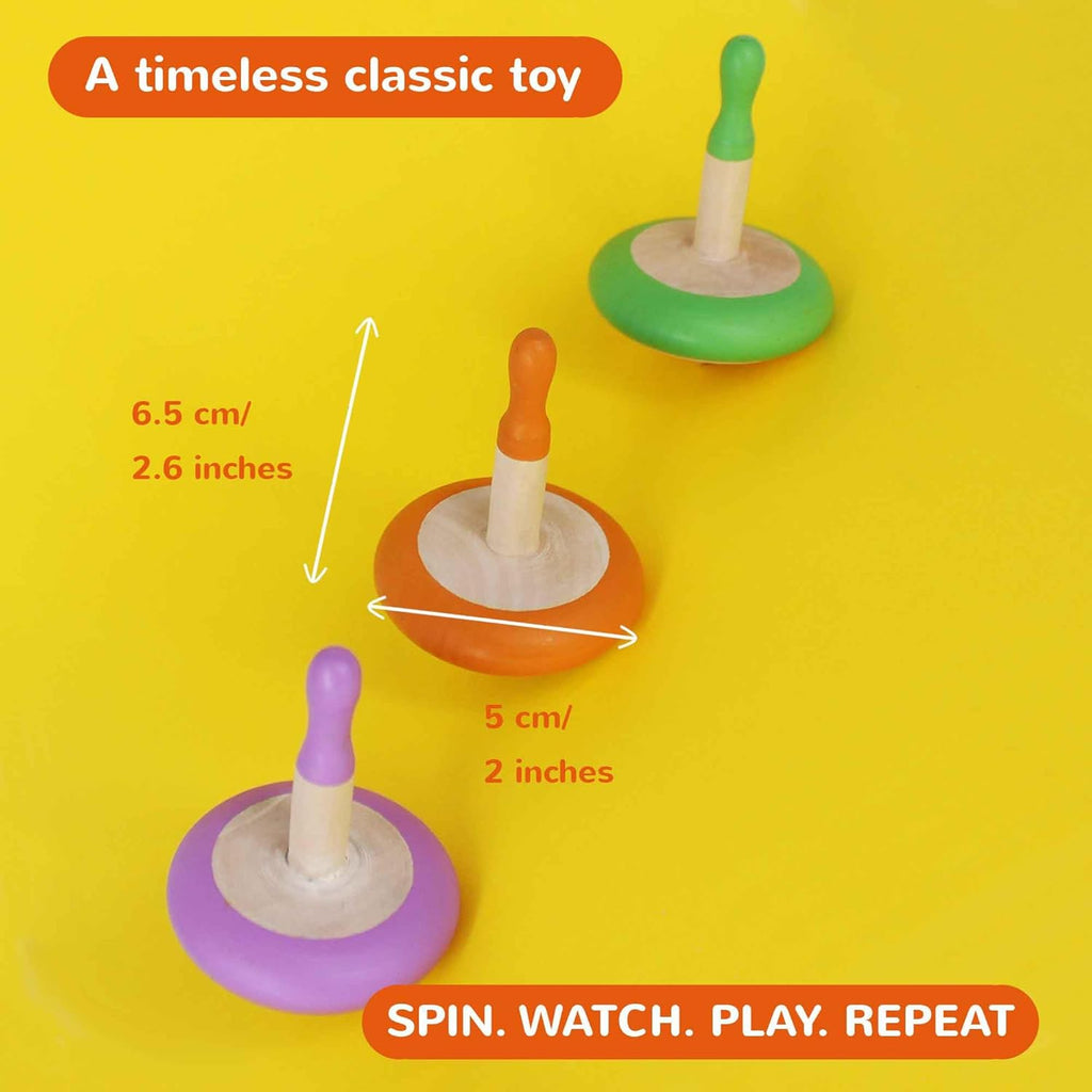 Shumee Spinning Tops for Kids 2 3 4 5+ Year old, Wooden Montessori Toys, Improves Hand Eye Coordination, Great for Sensory Play, Eco-Friendly 100% Child Safe Made with love and care of a mother-Orange