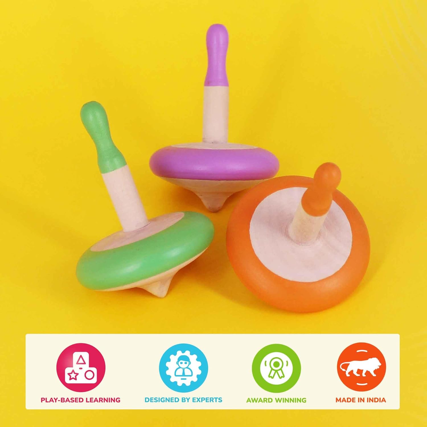 Shumee Spinning Tops for Kids 2 3 4 5+ Year old, Wooden Montessori Toys, Improves Hand Eye Coordination, Great for Sensory Play, Eco-Friendly 100% Child Safe Made with love and care of a mother-Orange