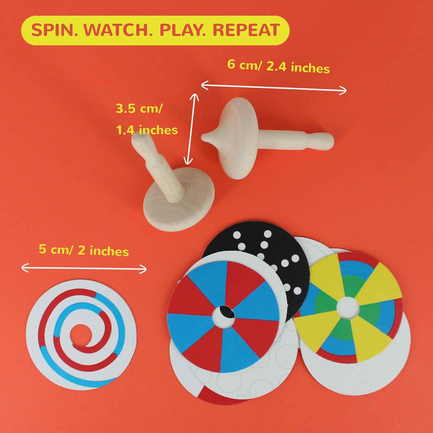 Shumee Spinning Tops for Kids 2 3 4 5+ Year old, Wooden Montessori Toys, Improves Hand Eye Coordination, Great for Sensory Play, Eco-Friendly 100% Child Safe Made with love and care of a mother-Orange