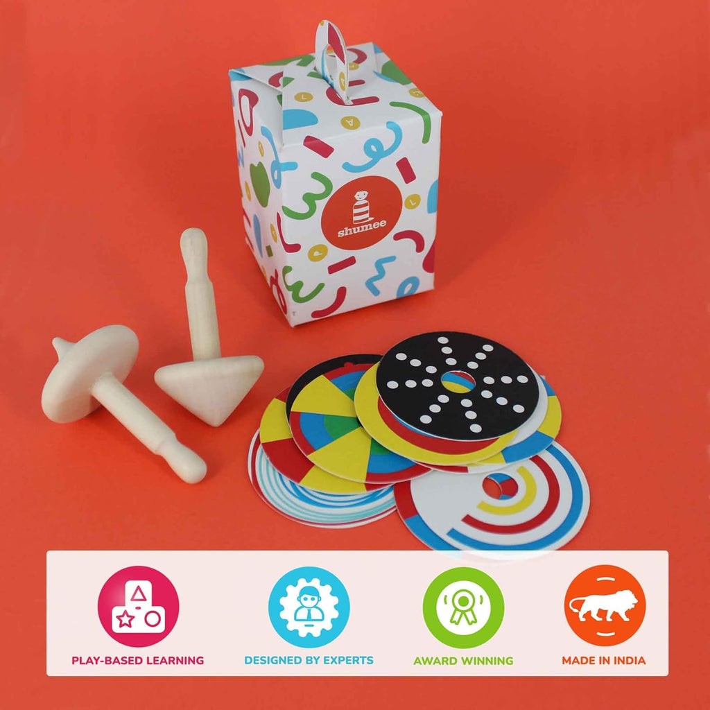 Shumee Spinning Tops for Kids 2 3 4 5+ Year old, Wooden Montessori Toys, Improves Hand Eye Coordination, Great for Sensory Play, Eco-Friendly 100% Child Safe Made with love and care of a mother-Orange