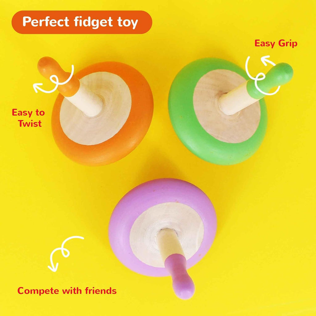 Shumee Spinning Tops for Kids 2 3 4 5+ Year old, Wooden Montessori Toys, Improves Hand Eye Coordination, Great for Sensory Play, Eco-Friendly 100% Child Safe Made with love and care of a mother-Orange