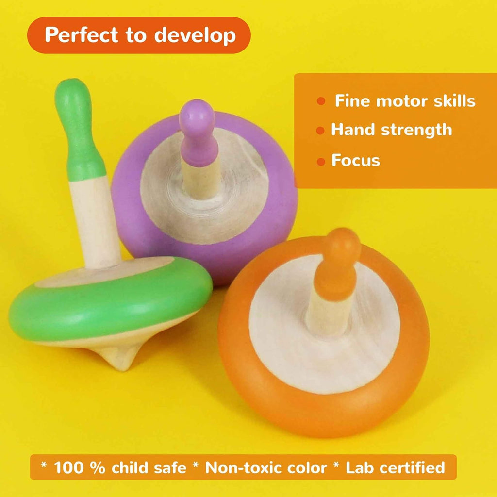 Shumee Spinning Tops for Kids 2 3 4 5+ Year old, Wooden Montessori Toys, Improves Hand Eye Coordination, Great for Sensory Play, Eco-Friendly 100% Child Safe Made with love and care of a mother-Orange