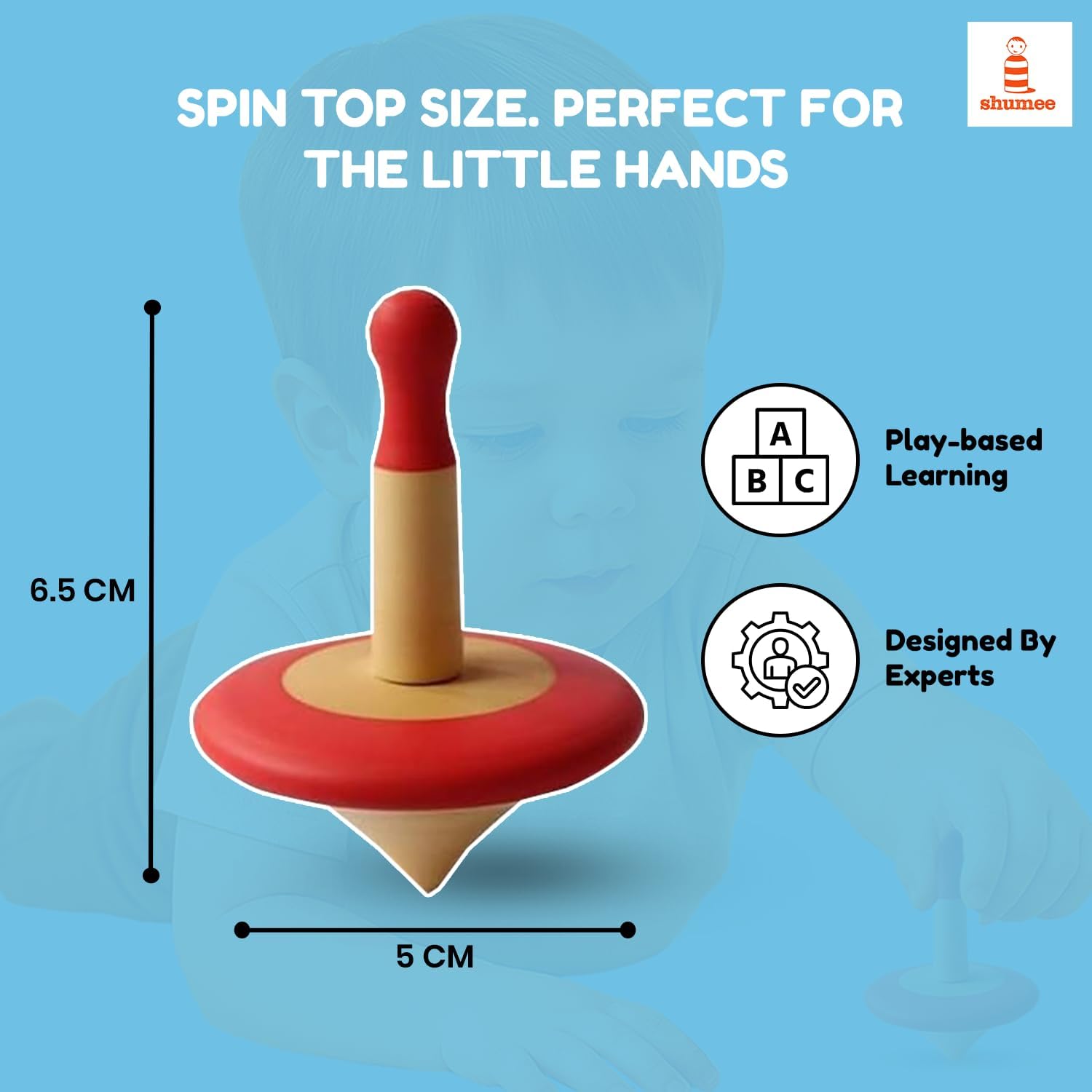 Shumee Spinning Tops for Kids 2 3 4 5+ Year old, Wooden Montessori Toys, Improves Hand Eye Coordination, Great for Sensory Play, Eco-Friendly 100% Child Safe Made with love and care of a mother-Orange