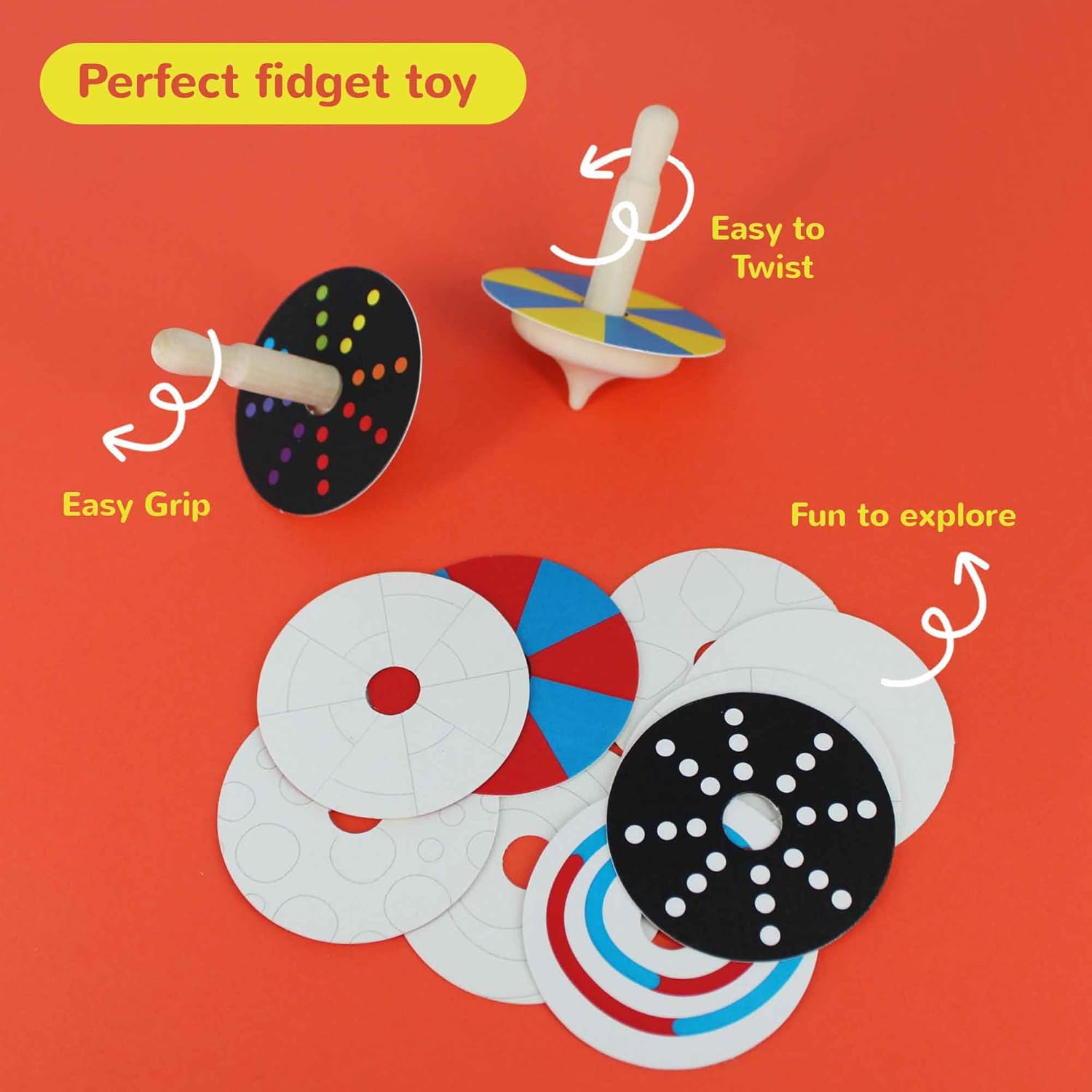 Shumee Spinning Tops for Kids 2 3 4 5+ Year old, Wooden Montessori Toys, Improves Hand Eye Coordination, Great for Sensory Play, Eco-Friendly 100% Child Safe Made with love and care of a mother-Orange