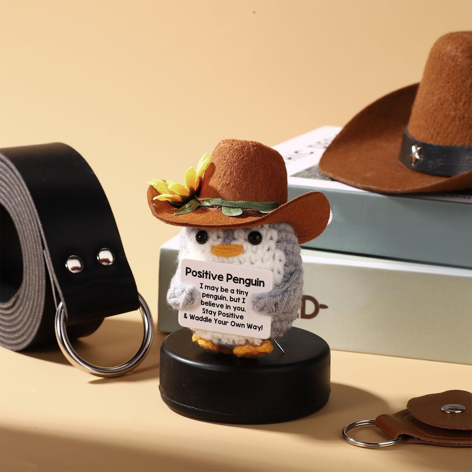 Positive Penguin, Mini Funny Knitted Penguin Toy Cute Positive Crochet Animals Potato Doll with Encouragement Card Gift for Kids Girls Boys Women Friends Birthday Party Decoration