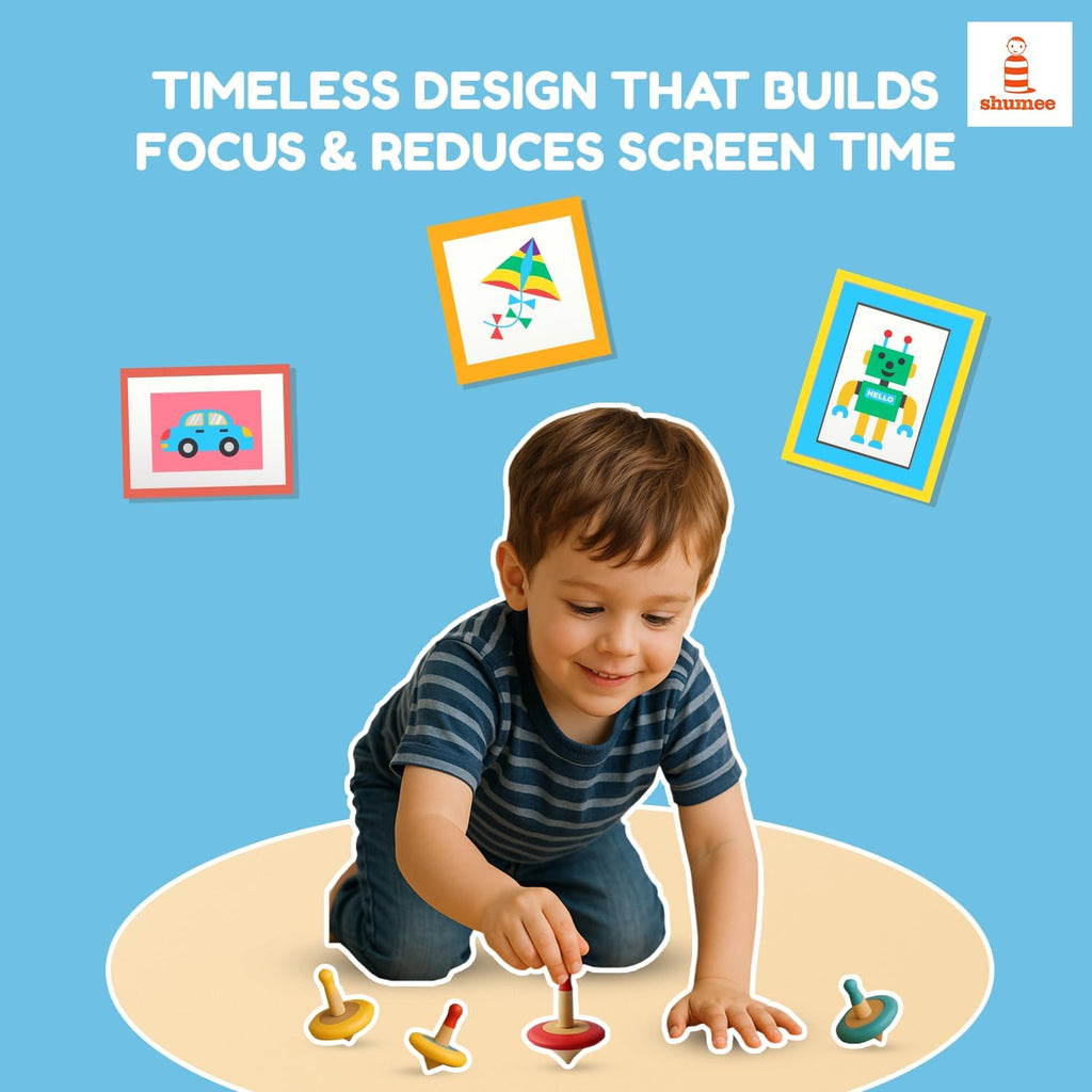 Shumee Spinning Tops for Kids 2 3 4 5+ Year old, Wooden Montessori Toys, Improves Hand Eye Coordination, Great for Sensory Play, Eco-Friendly 100% Child Safe Made with love and care of a mother-Orange