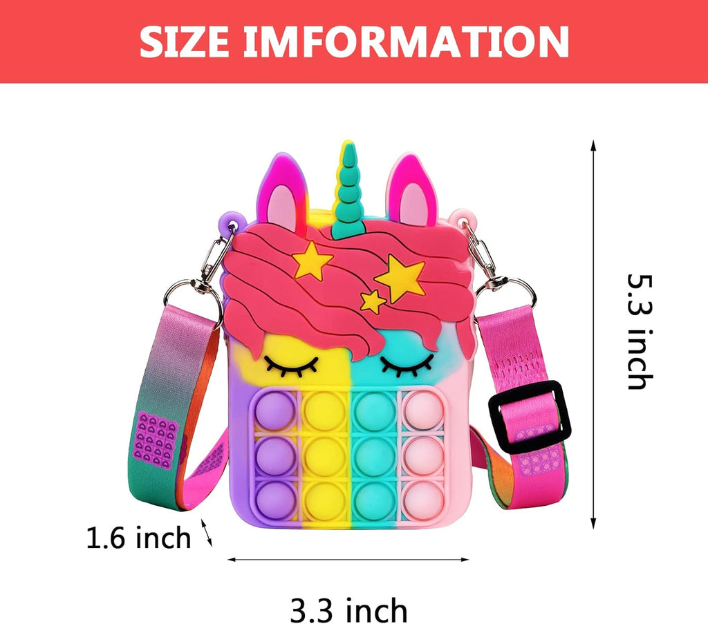 Civan Small Pop Purse,Unicorn Pop Purse for Girl Boy and Women Pop Bag with Unicorn Pop Toy,Shoulder Bag Fidget Toys Pop Fidget Backpack Toy for ADHD Anxiety School Backpack Silicone Bag Pop for Girls