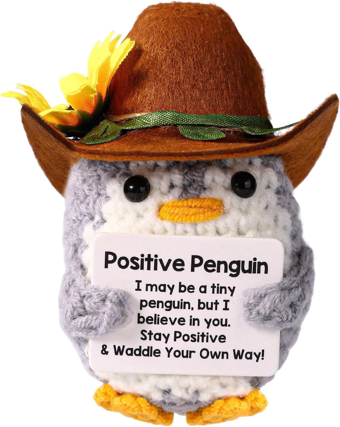 Positive Penguin, Mini Funny Knitted Penguin Toy Cute Positive Crochet Animals Potato Doll with Encouragement Card Gift for Kids Girls Boys Women Friends Birthday Party Decoration