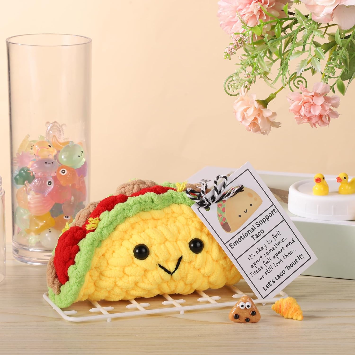 Positive Penguin, Mini Funny Knitted Penguin Toy Cute Positive Crochet Animals Potato Doll with Encouragement Card Gift for Kids Girls Boys Women Friends Birthday Party Decoration