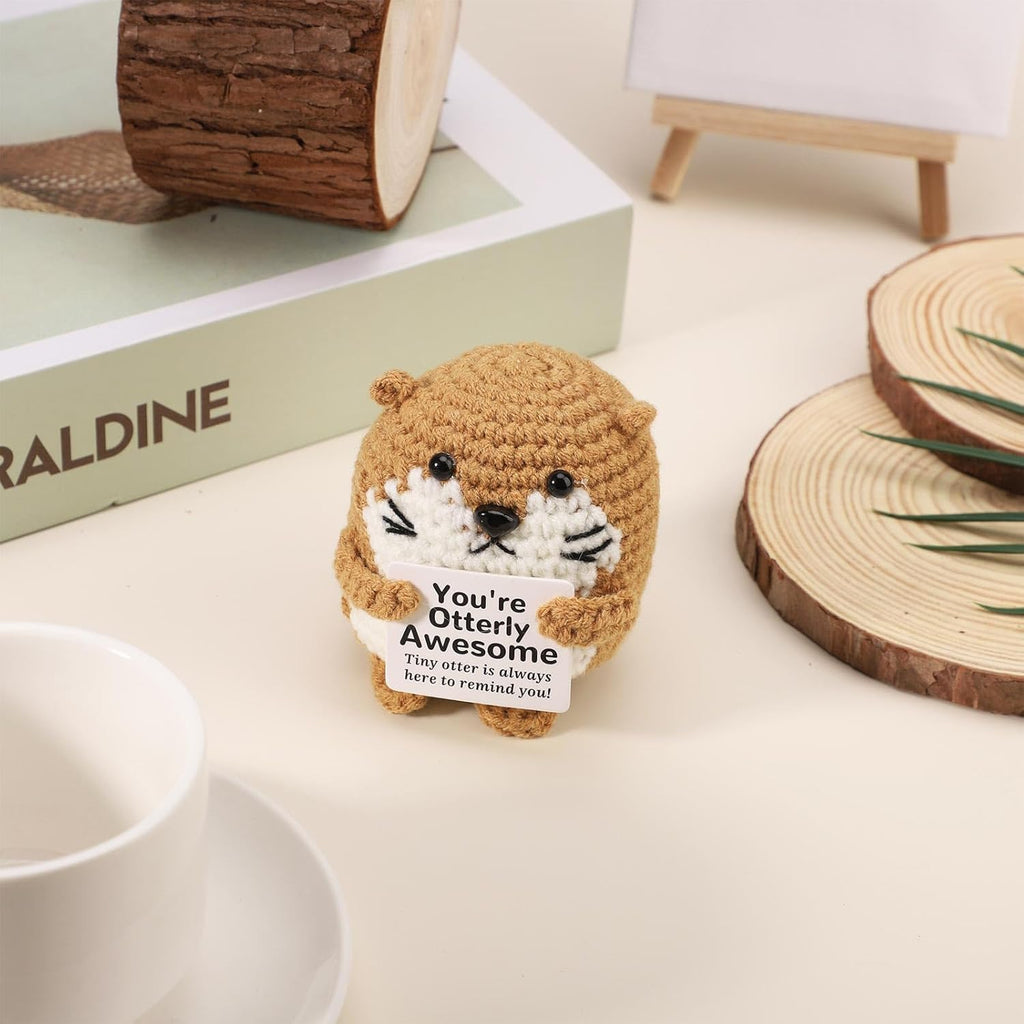 Positive Penguin, Mini Funny Knitted Penguin Toy Cute Positive Crochet Animals Potato Doll with Encouragement Card Gift for Kids Girls Boys Women Friends Birthday Party Decoration