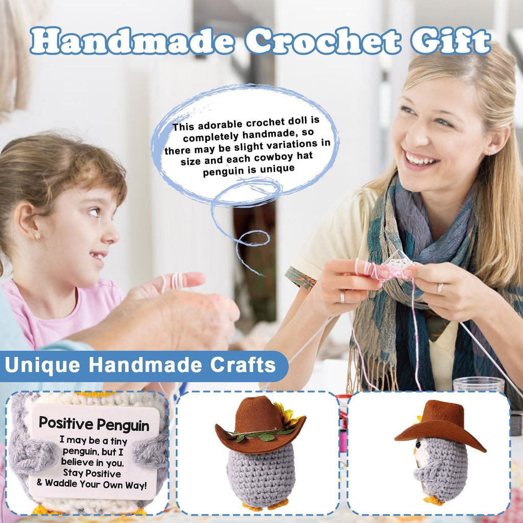 Positive Penguin, Mini Funny Knitted Penguin Toy Cute Positive Crochet Animals Potato Doll with Encouragement Card Gift for Kids Girls Boys Women Friends Birthday Party Decoration