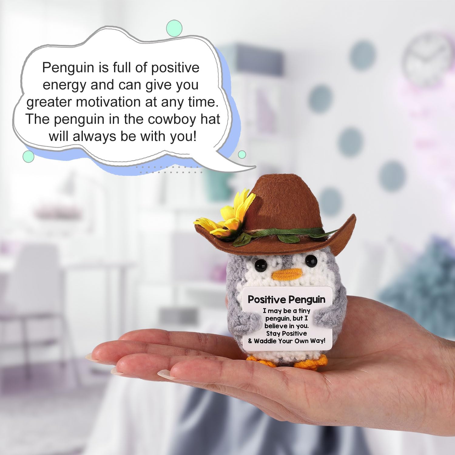 Positive Penguin, Mini Funny Knitted Penguin Toy Cute Positive Crochet Animals Potato Doll with Encouragement Card Gift for Kids Girls Boys Women Friends Birthday Party Decoration