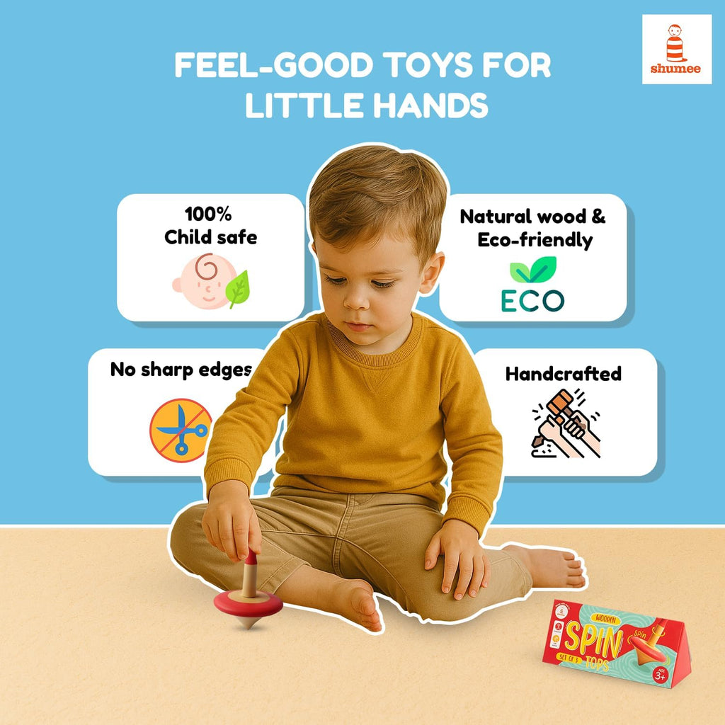 Shumee Spinning Tops for Kids 2 3 4 5+ Year old, Wooden Montessori Toys, Improves Hand Eye Coordination, Great for Sensory Play, Eco-Friendly 100% Child Safe Made with love and care of a mother-Orange