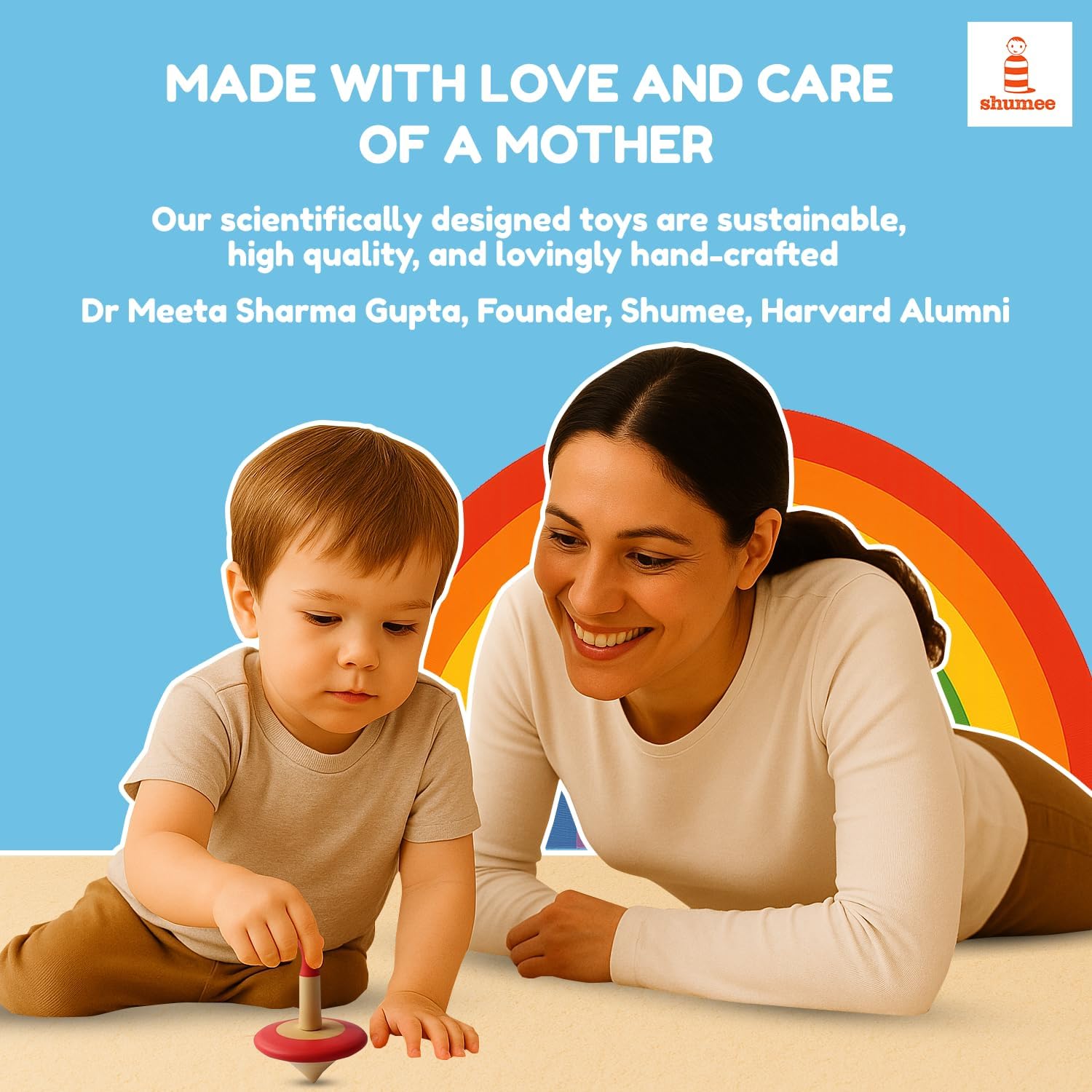 Shumee Spinning Tops for Kids 2 3 4 5+ Year old, Wooden Montessori Toys, Improves Hand Eye Coordination, Great for Sensory Play, Eco-Friendly 100% Child Safe Made with love and care of a mother-Orange