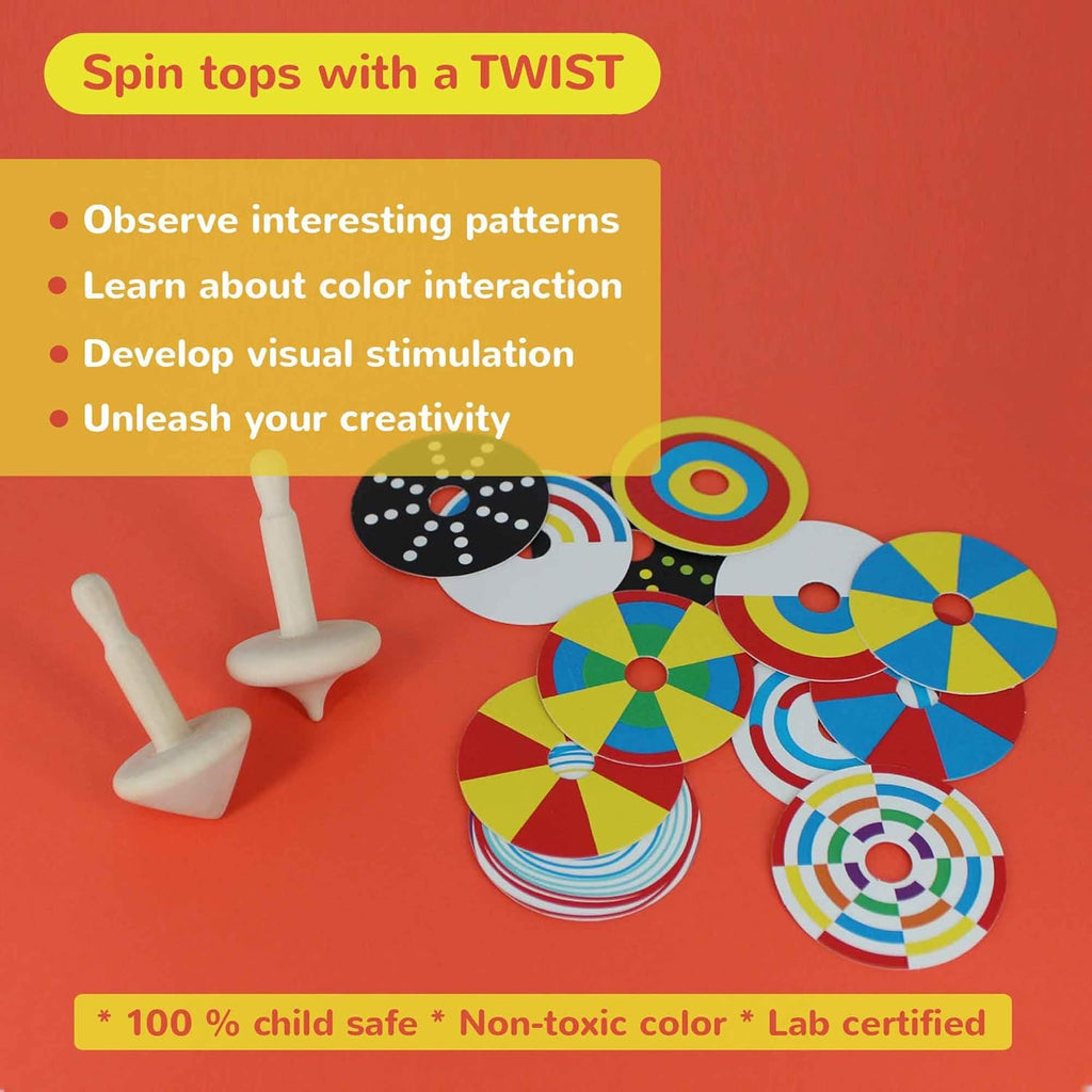 Shumee Spinning Tops for Kids 2 3 4 5+ Year old, Wooden Montessori Toys, Improves Hand Eye Coordination, Great for Sensory Play, Eco-Friendly 100% Child Safe Made with love and care of a mother-Orange