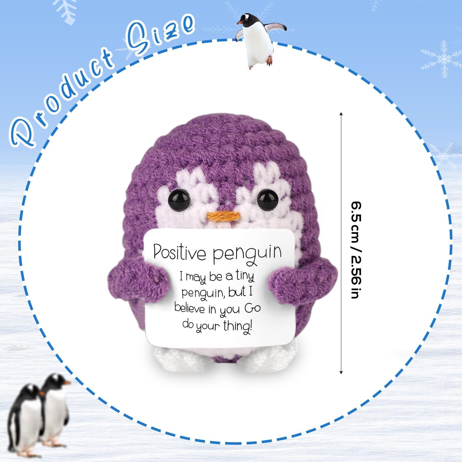 Positive Penguin, Mini Funny Knitted Penguin Toy Cute Positive Crochet Animals Potato Doll with Encouragement Card Gift for Kids Girls Boys Women Friends Birthday Party Decoration