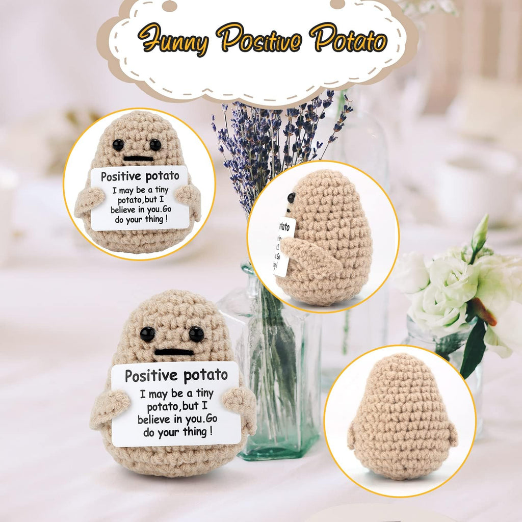 Positive Penguin, Mini Funny Knitted Penguin Toy Cute Positive Crochet Animals Potato Doll with Encouragement Card Gift for Kids Girls Boys Women Friends Birthday Party Decoration