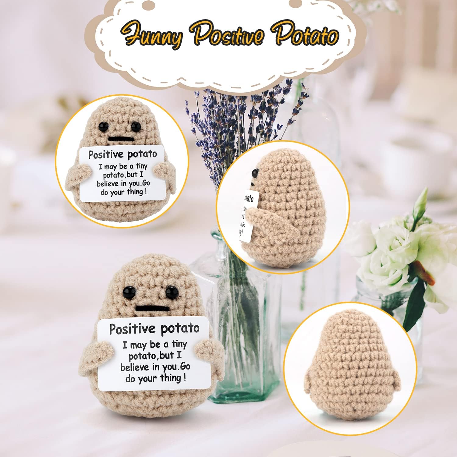 Positive Penguin, Mini Funny Knitted Penguin Toy Cute Positive Crochet Animals Potato Doll with Encouragement Card Gift for Kids Girls Boys Women Friends Birthday Party Decoration