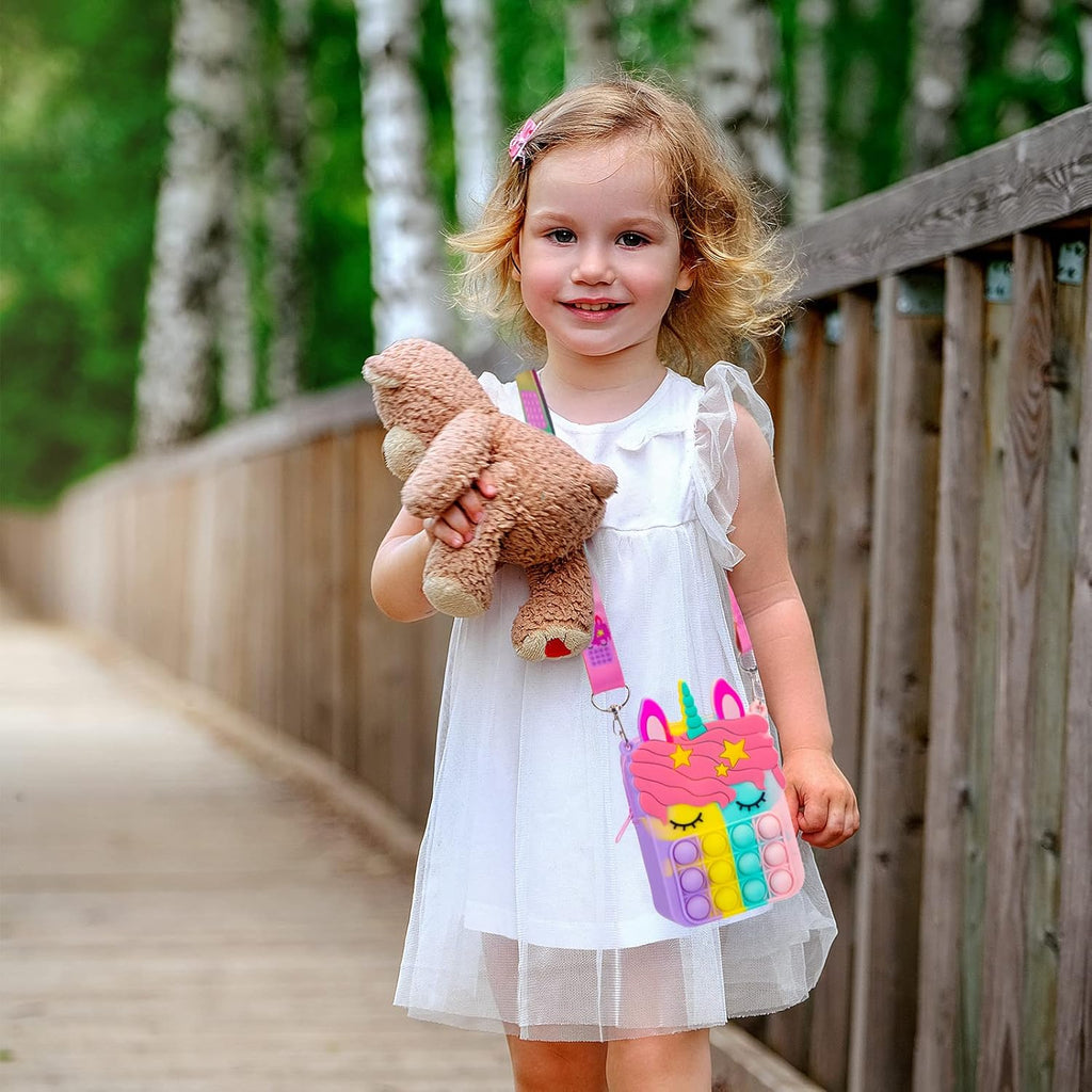 Civan Small Pop Purse,Unicorn Pop Purse for Girl Boy and Women Pop Bag with Unicorn Pop Toy,Shoulder Bag Fidget Toys Pop Fidget Backpack Toy for ADHD Anxiety School Backpack Silicone Bag Pop for Girls