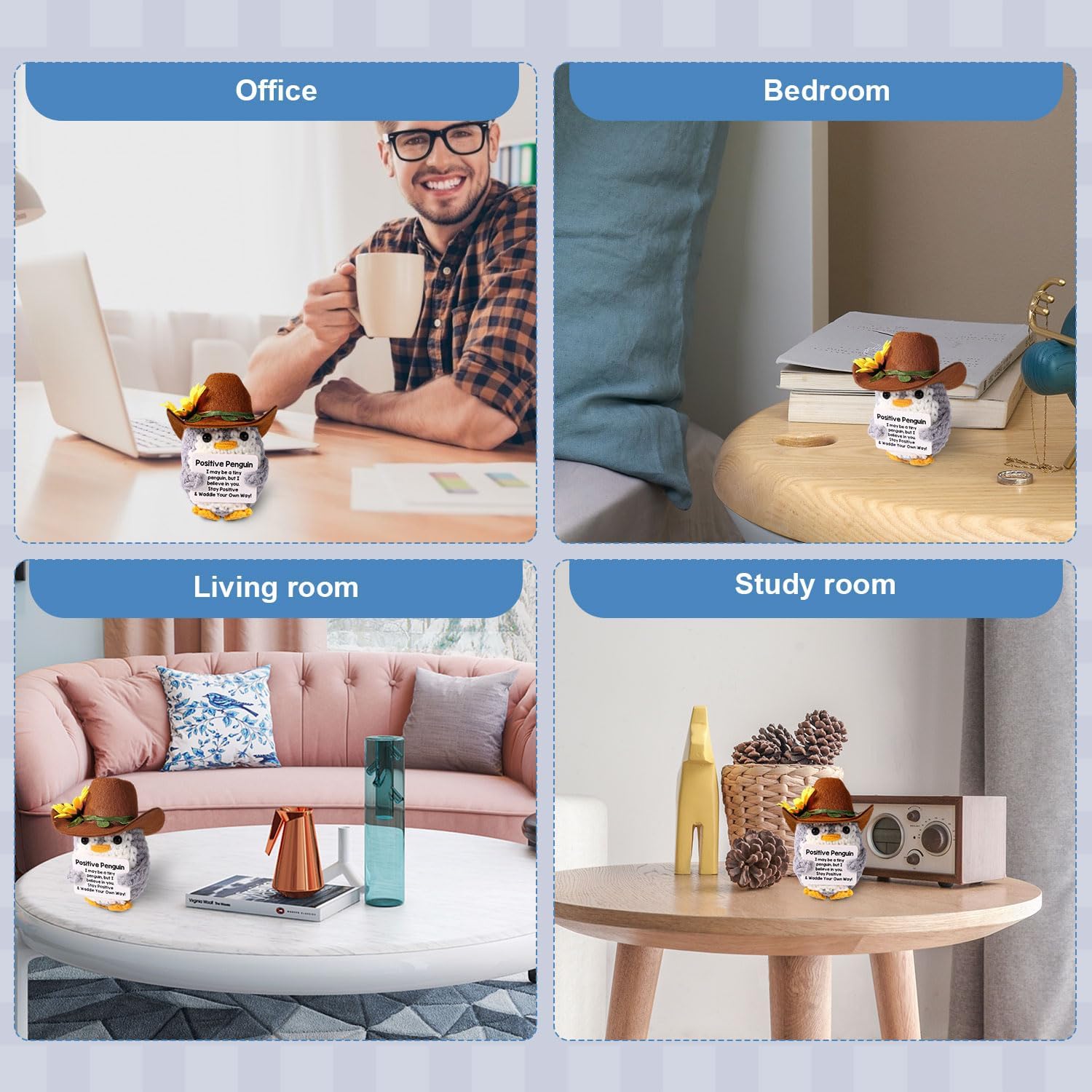 Positive Penguin, Mini Funny Knitted Penguin Toy Cute Positive Crochet Animals Potato Doll with Encouragement Card Gift for Kids Girls Boys Women Friends Birthday Party Decoration