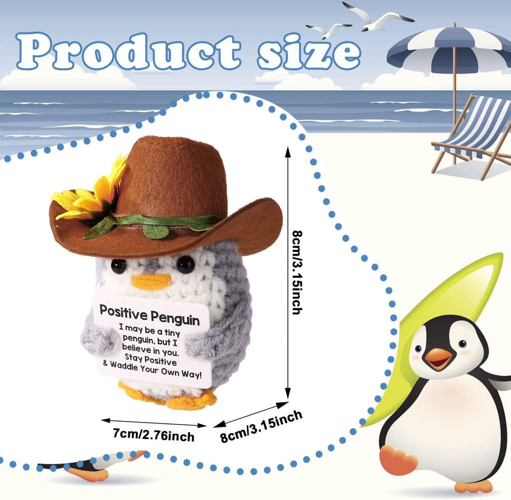 Positive Penguin, Mini Funny Knitted Penguin Toy Cute Positive Crochet Animals Potato Doll with Encouragement Card Gift for Kids Girls Boys Women Friends Birthday Party Decoration