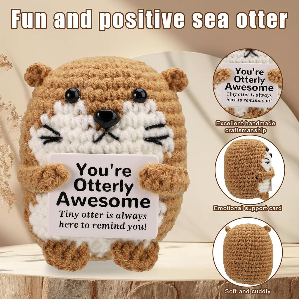 Positive Penguin, Mini Funny Knitted Penguin Toy Cute Positive Crochet Animals Potato Doll with Encouragement Card Gift for Kids Girls Boys Women Friends Birthday Party Decoration