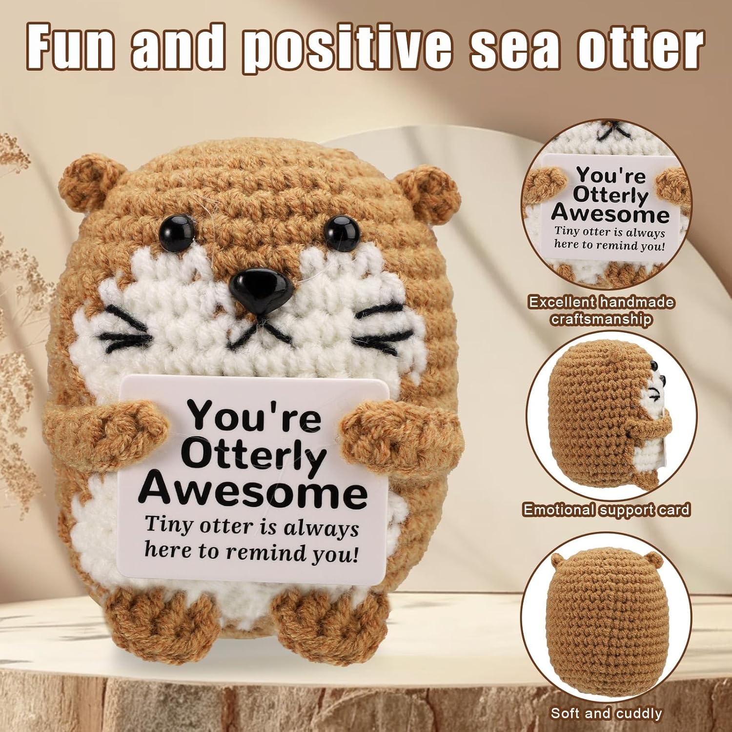 Positive Penguin, Mini Funny Knitted Penguin Toy Cute Positive Crochet Animals Potato Doll with Encouragement Card Gift for Kids Girls Boys Women Friends Birthday Party Decoration