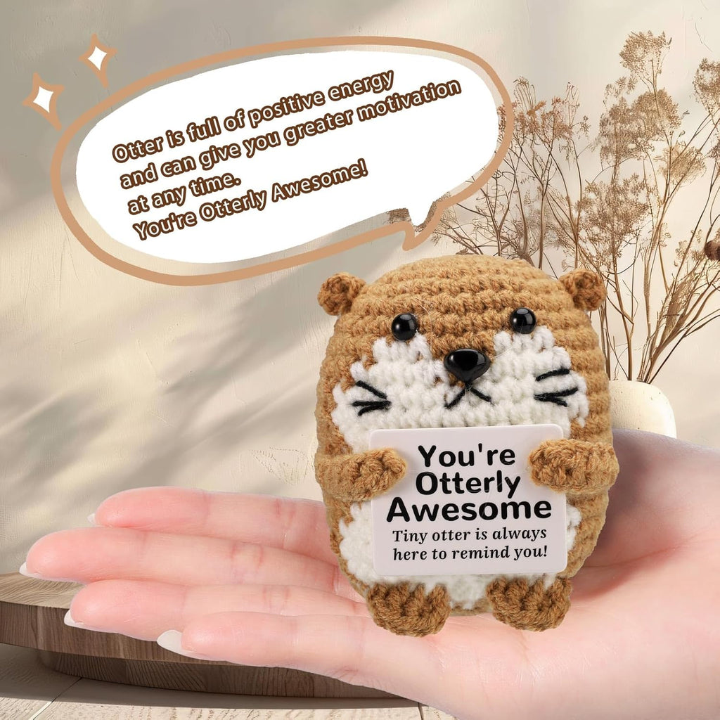 Positive Penguin, Mini Funny Knitted Penguin Toy Cute Positive Crochet Animals Potato Doll with Encouragement Card Gift for Kids Girls Boys Women Friends Birthday Party Decoration