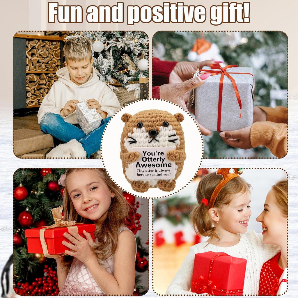 Positive Penguin, Mini Funny Knitted Penguin Toy Cute Positive Crochet Animals Potato Doll with Encouragement Card Gift for Kids Girls Boys Women Friends Birthday Party Decoration