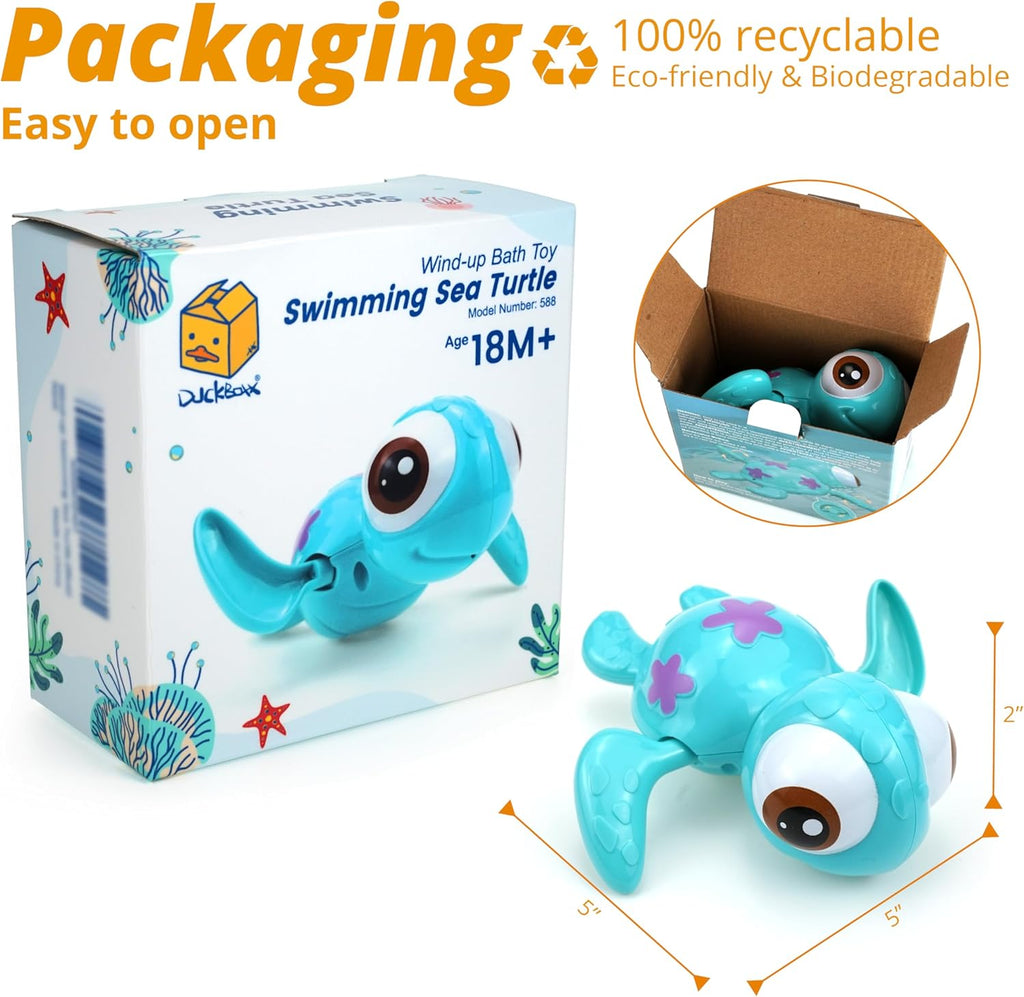 DUCKBOXX XX Wind-up Swimming Sea Turtles Bath Toy, No Battery Mold-Free Anti-Rust Interactive Montessori Toy for Kids 18M+ (Blue)