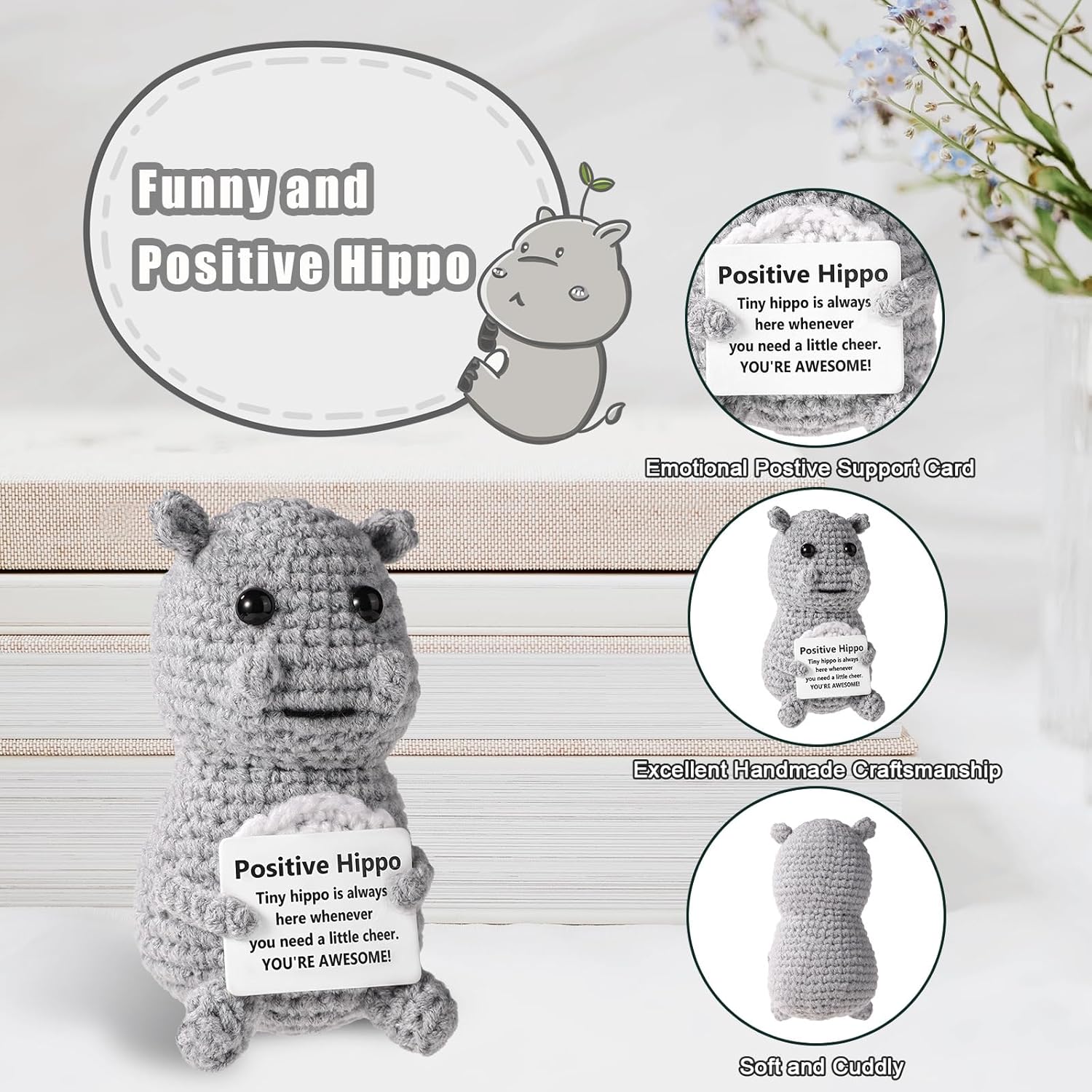 Positive Penguin, Mini Funny Knitted Penguin Toy Cute Positive Crochet Animals Potato Doll with Encouragement Card Gift for Kids Girls Boys Women Friends Birthday Party Decoration