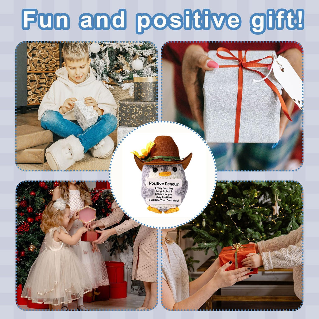 Positive Penguin, Mini Funny Knitted Penguin Toy Cute Positive Crochet Animals Potato Doll with Encouragement Card Gift for Kids Girls Boys Women Friends Birthday Party Decoration