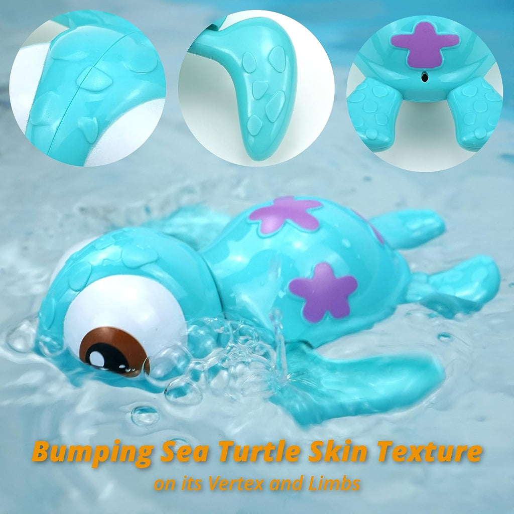 DUCKBOXX XX Wind-up Swimming Sea Turtles Bath Toy, No Battery Mold-Free Anti-Rust Interactive Montessori Toy for Kids 18M+ (Blue)