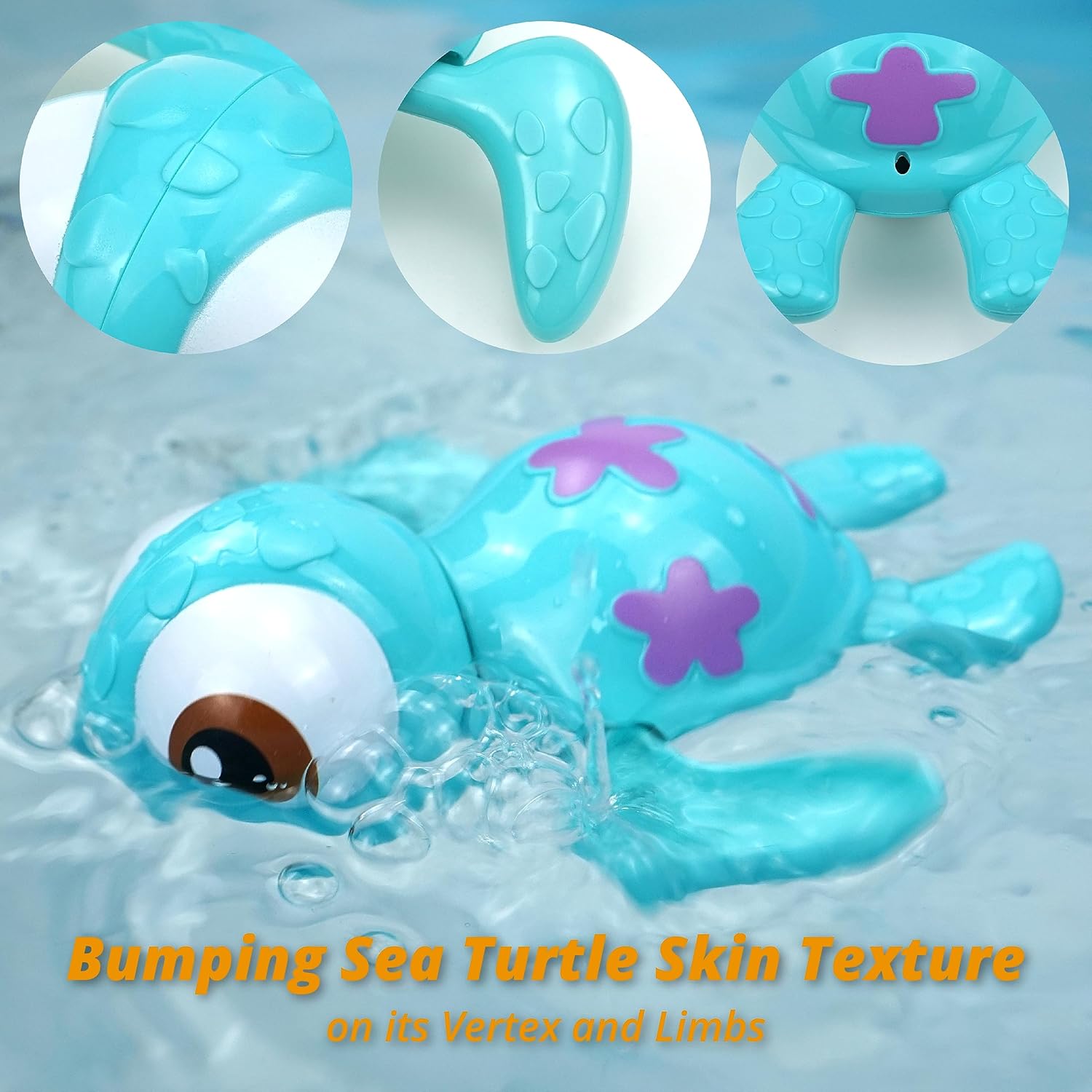 DUCKBOXX XX Wind-up Swimming Sea Turtles Bath Toy, No Battery Mold-Free Anti-Rust Interactive Montessori Toy for Kids 18M+ (Blue)